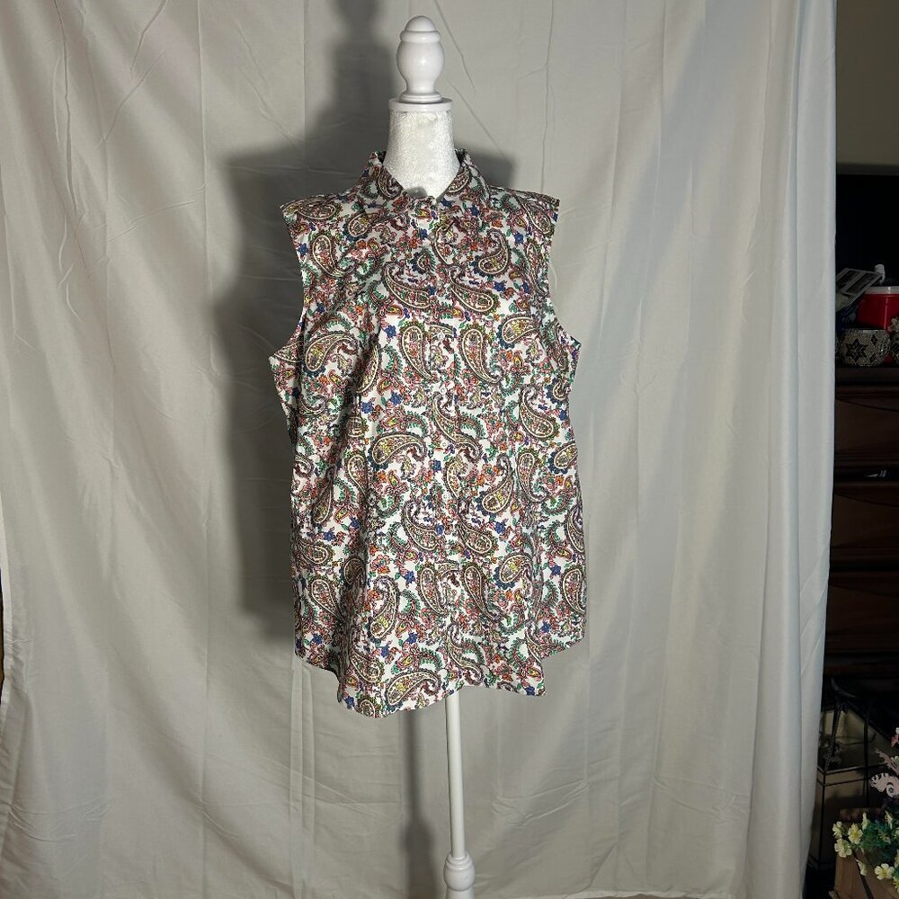 Chadwick's of Boston Size 18W Multi Color Paisley Sleeveless Button Front Shirt
